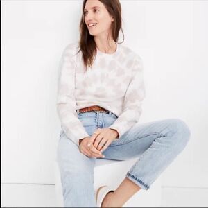 Madewell Size Small White & Cream Tie Dye Cropped Long Sleeve Sweatshirt Top